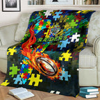 Raiders Autism Awareness Blanket Puzzle Flames Rugby Ball