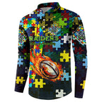 Raiders Autism Awareness Button Sweatshirt Puzzle Flames Rugby Ball