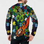 Raiders Autism Awareness Button Sweatshirt Puzzle Flames Rugby Ball