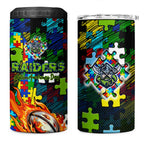 Raiders Autism Awareness 4 in 1 Can Cooler Tumbler Puzzle Flames Rugby Ball