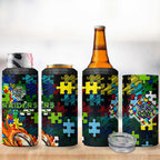 Raiders Autism Awareness 4 in 1 Can Cooler Tumbler Puzzle Flames Rugby Ball
