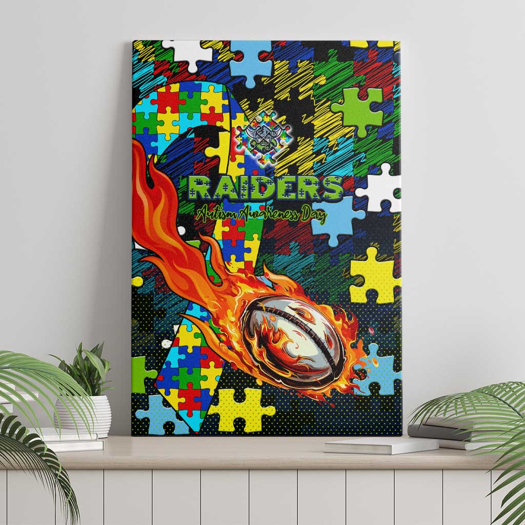 Raiders Autism Awareness Canvas Wall Art Puzzle Flames Rugby Ball