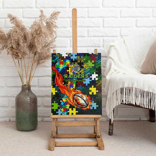 Raiders Autism Awareness Canvas Wall Art Puzzle Flames Rugby Ball