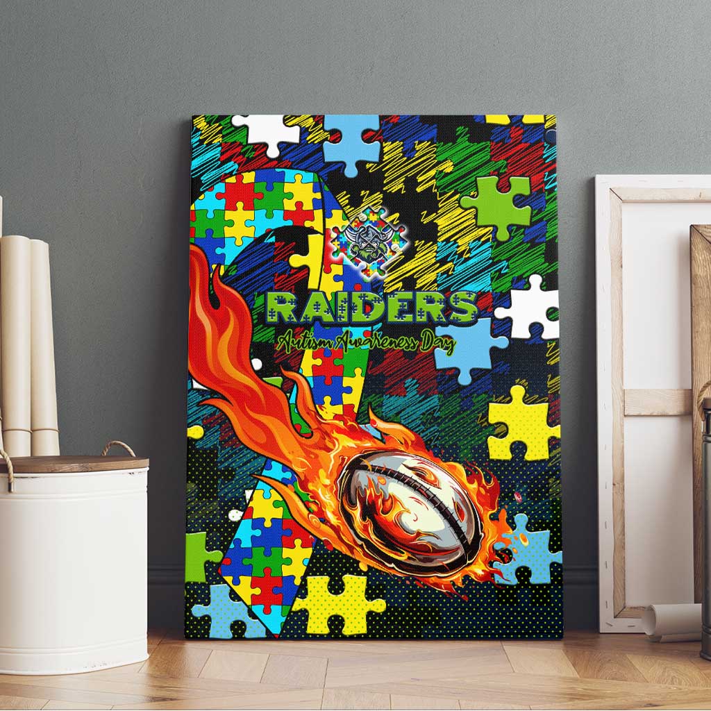 Raiders Autism Awareness Canvas Wall Art Puzzle Flames Rugby Ball