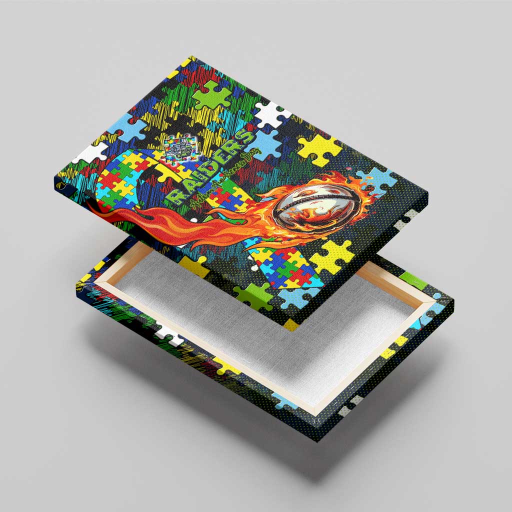 Raiders Autism Awareness Canvas Wall Art Puzzle Flames Rugby Ball