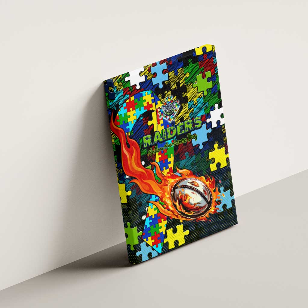 Raiders Autism Awareness Canvas Wall Art Puzzle Flames Rugby Ball