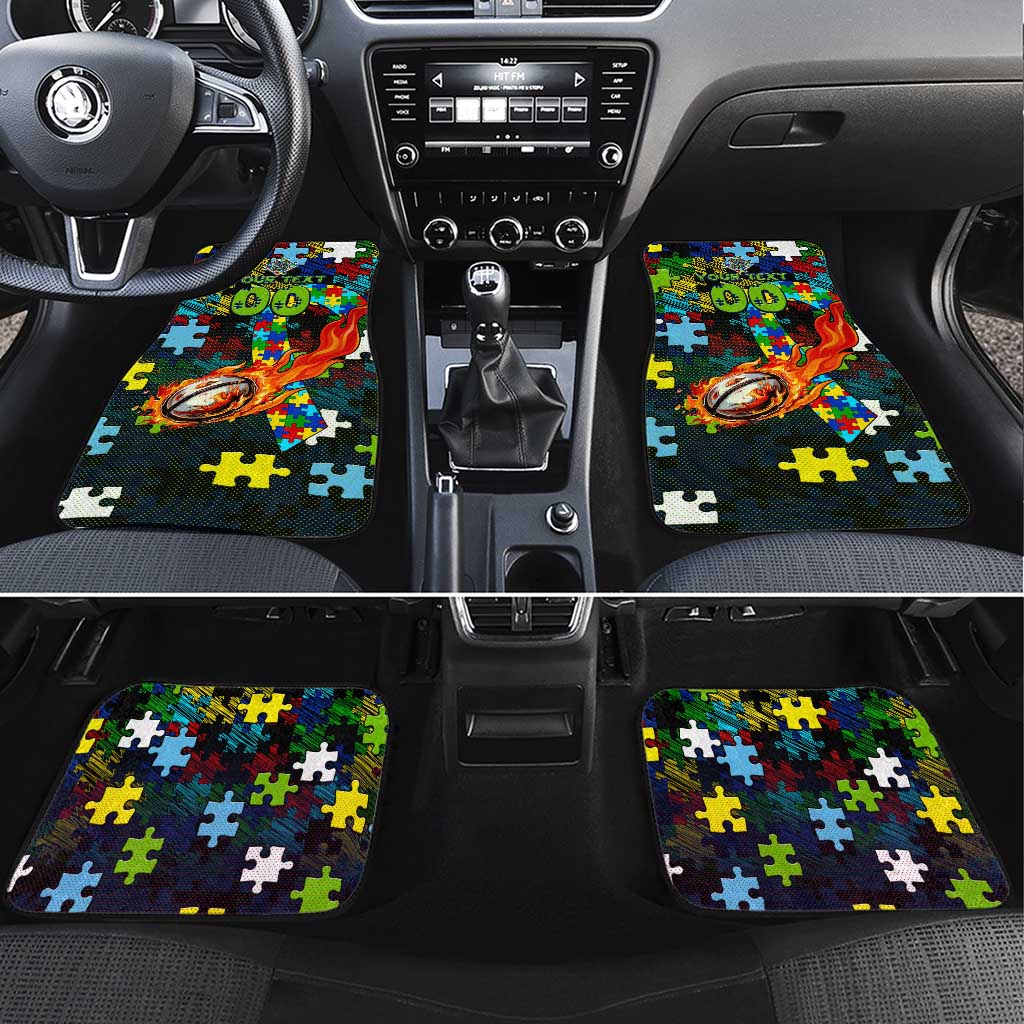 Raiders Autism Awareness Car Mats Puzzle Flames Rugby Ball
