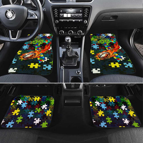 Raiders Autism Awareness Car Mats Puzzle Flames Rugby Ball