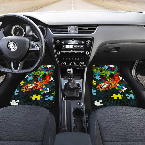 Raiders Autism Awareness Car Mats Puzzle Flames Rugby Ball