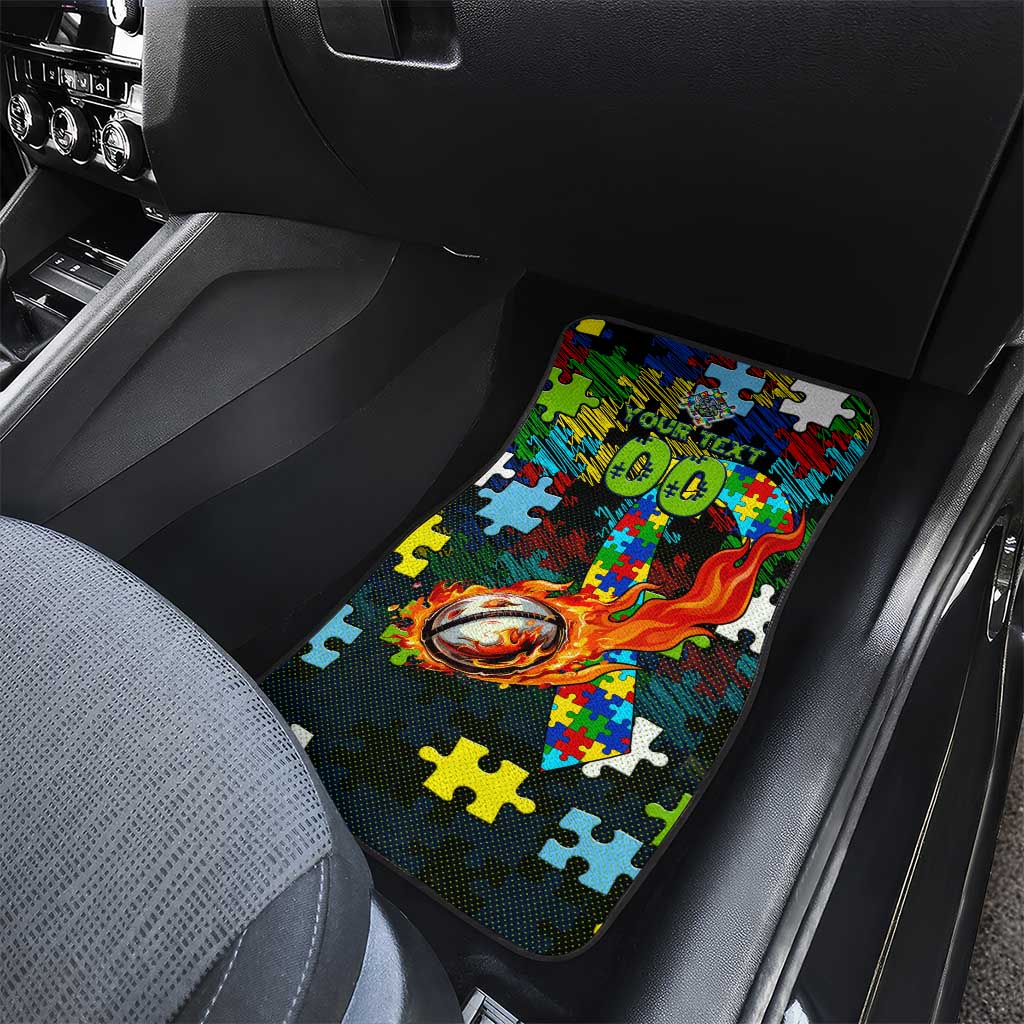 Raiders Autism Awareness Car Mats Puzzle Flames Rugby Ball