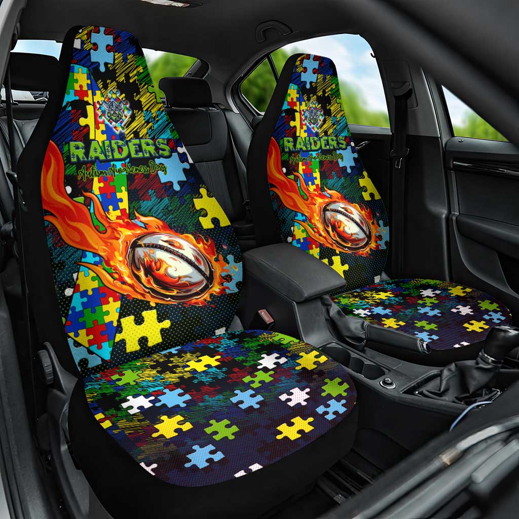 Raiders Autism Awareness Car Seat Cover Puzzle Flames Rugby Ball
