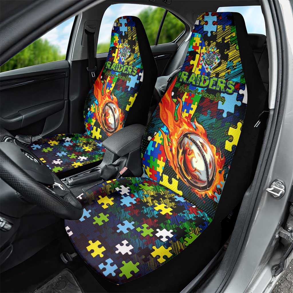 Raiders Autism Awareness Car Seat Cover Puzzle Flames Rugby Ball