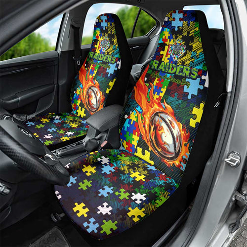 Raiders Autism Awareness Car Seat Cover Puzzle Flames Rugby Ball