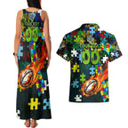 Raiders Autism Awareness Couples Matching Tank Maxi Dress and Hawaiian Shirt Puzzle Flames Rugby Ball