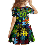 Raiders Autism Awareness Family Matching Long Sleeve Bodycon Dress and Hawaiian Shirt Puzzle Flames Rugby Ball
