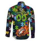 Raiders Autism Awareness Family Matching Long Sleeve Bodycon Dress and Hawaiian Shirt Puzzle Flames Rugby Ball