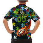 Raiders Autism Awareness Family Matching Mermaid Dress and Hawaiian Shirt Puzzle Flames Rugby Ball