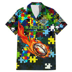 Raiders Autism Awareness Family Matching Mermaid Dress and Hawaiian Shirt Puzzle Flames Rugby Ball