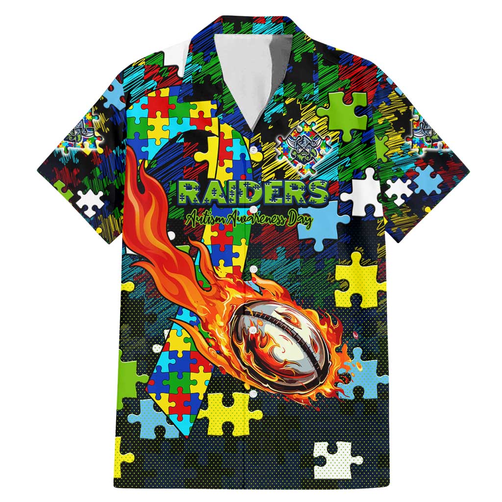 Raiders Autism Awareness Family Matching Mermaid Dress and Hawaiian Shirt Puzzle Flames Rugby Ball