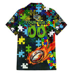 Raiders Autism Awareness Family Matching Off The Shoulder Long Sleeve Dress and Hawaiian Shirt Puzzle Flames Rugby Ball