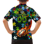 Raiders Autism Awareness Family Matching Off Shoulder Maxi Dress and Hawaiian Shirt Puzzle Flames Rugby Ball