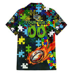 Raiders Autism Awareness Family Matching Short Sleeve Bodycon Dress and Hawaiian Shirt Puzzle Flames Rugby Ball