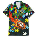 Raiders Autism Awareness Family Matching Summer Maxi Dress and Hawaiian Shirt Puzzle Flames Rugby Ball
