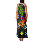 Raiders Autism Awareness Family Matching Tank Maxi Dress and Hawaiian Shirt Puzzle Flames Rugby Ball