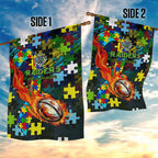 Raiders Autism Awareness Garden Flag Puzzle Flames Rugby Ball