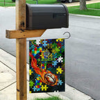 Raiders Autism Awareness Garden Flag Puzzle Flames Rugby Ball