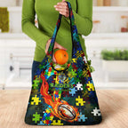 Raiders Autism Awareness Grocery Bag Puzzle Flames Rugby Ball