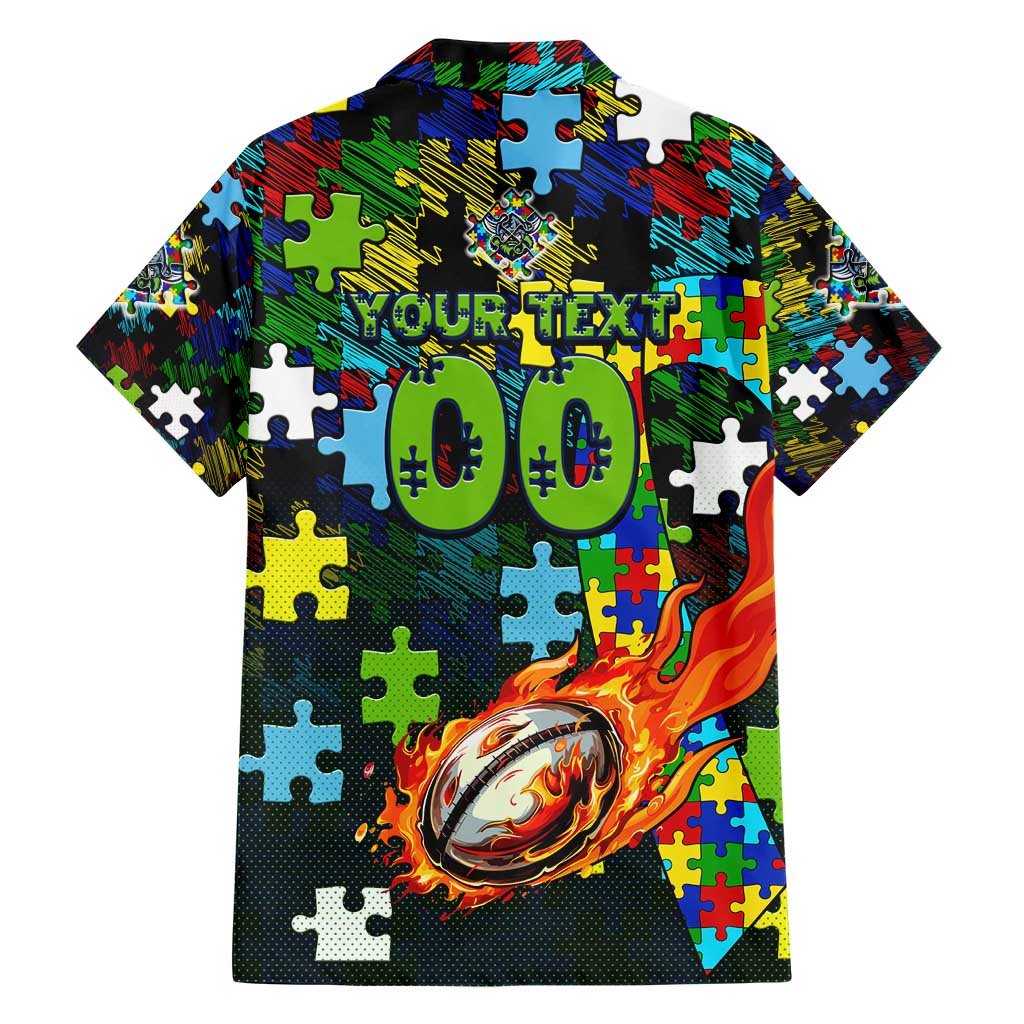 Raiders Autism Awareness Hawaiian Shirt Puzzle Flames Rugby Ball