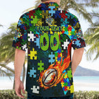 Raiders Autism Awareness Hawaiian Shirt Puzzle Flames Rugby Ball