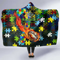 Raiders Autism Awareness Hooded Blanket Puzzle Flames Rugby Ball
