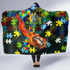 Raiders Autism Awareness Hooded Blanket Puzzle Flames Rugby Ball