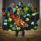 Raiders Autism Awareness Hooded Blanket Puzzle Flames Rugby Ball