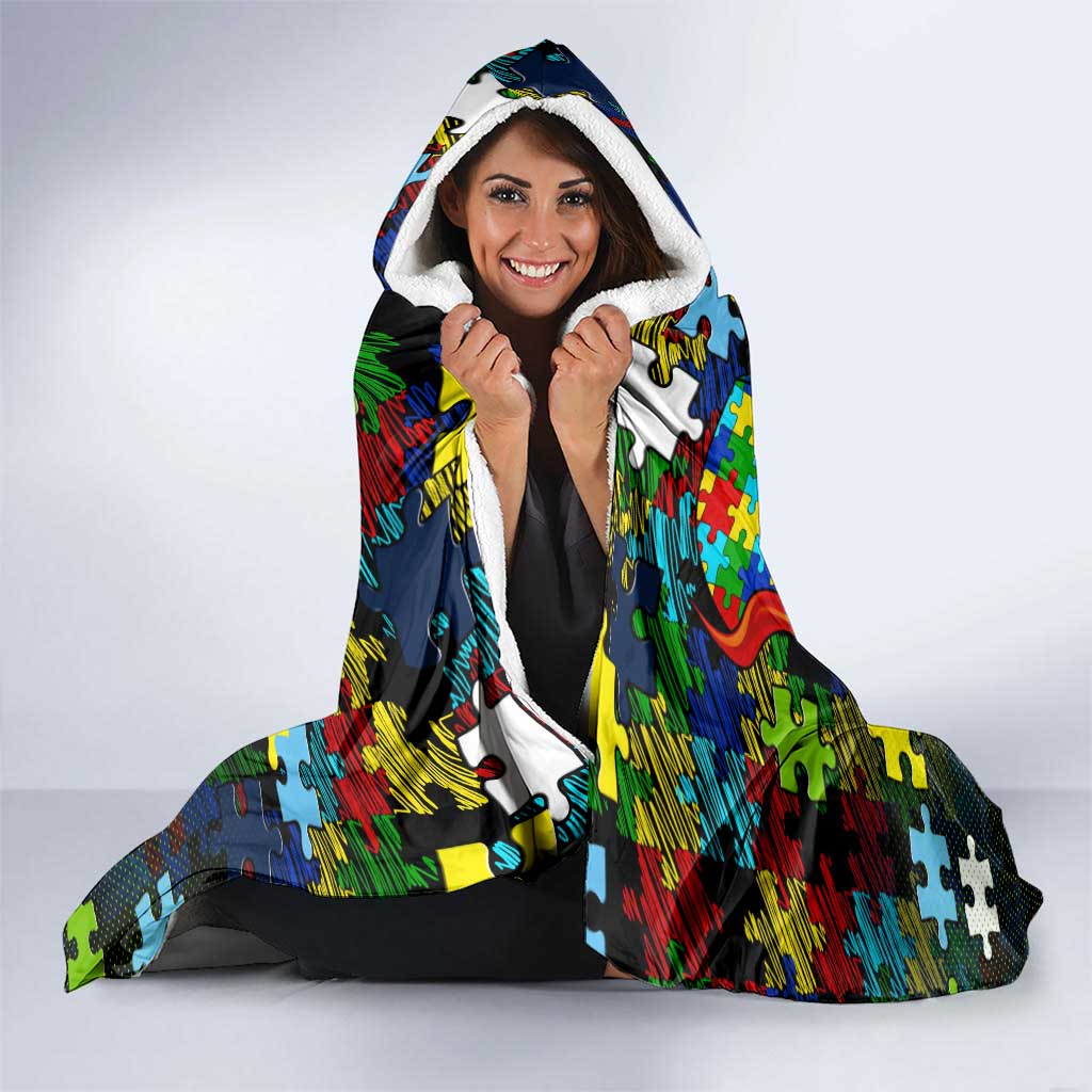 Raiders Autism Awareness Hooded Blanket Puzzle Flames Rugby Ball