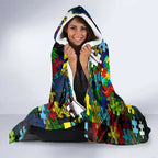 Raiders Autism Awareness Hooded Blanket Puzzle Flames Rugby Ball