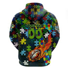 Raiders Autism Awareness Hoodie Puzzle Flames Rugby Ball