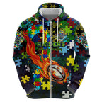 Raiders Autism Awareness Hoodie Puzzle Flames Rugby Ball