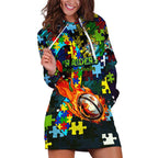 Raiders Autism Awareness Hoodie Dress Puzzle Flames Rugby Ball