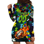 Raiders Autism Awareness Hoodie Dress Puzzle Flames Rugby Ball