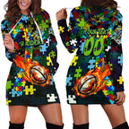 Raiders Autism Awareness Hoodie Dress Puzzle Flames Rugby Ball
