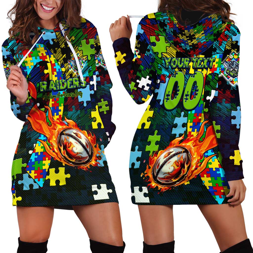Raiders Autism Awareness Hoodie Dress Puzzle Flames Rugby Ball
