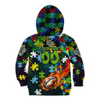 Raiders Autism Awareness Kid Hoodie Puzzle Flames Rugby Ball