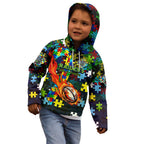 Raiders Autism Awareness Kid Hoodie Puzzle Flames Rugby Ball