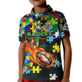 Raiders Autism Awareness Kid Polo Shirt Puzzle Flames Rugby Ball
