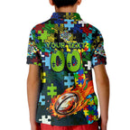 Raiders Autism Awareness Kid Polo Shirt Puzzle Flames Rugby Ball