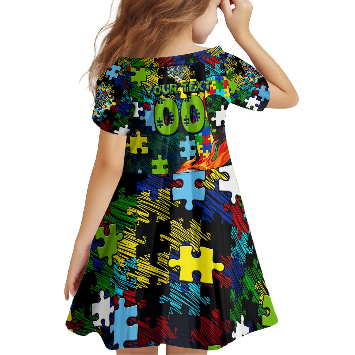 Raiders Autism Awareness Kid Short Sleeve Dress Puzzle Flames Rugby Ball