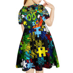 Raiders Autism Awareness Kid Short Sleeve Dress Puzzle Flames Rugby Ball